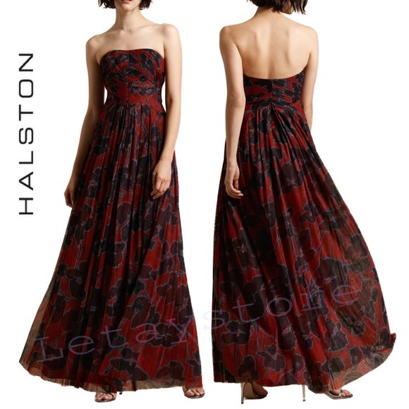 Halston Heritage Dresses & Skirts - NWT Halston Strapless Floral Print Pleated Gown Maxi Dress